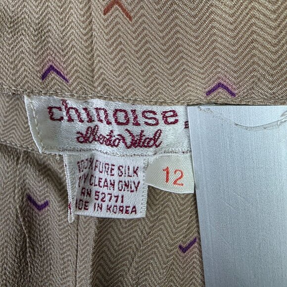 Womens Vintage Chinoise By Lolita Vital Silk Blouse & Skirt Set Taupe Subtle 12 - Picture 10 of 13